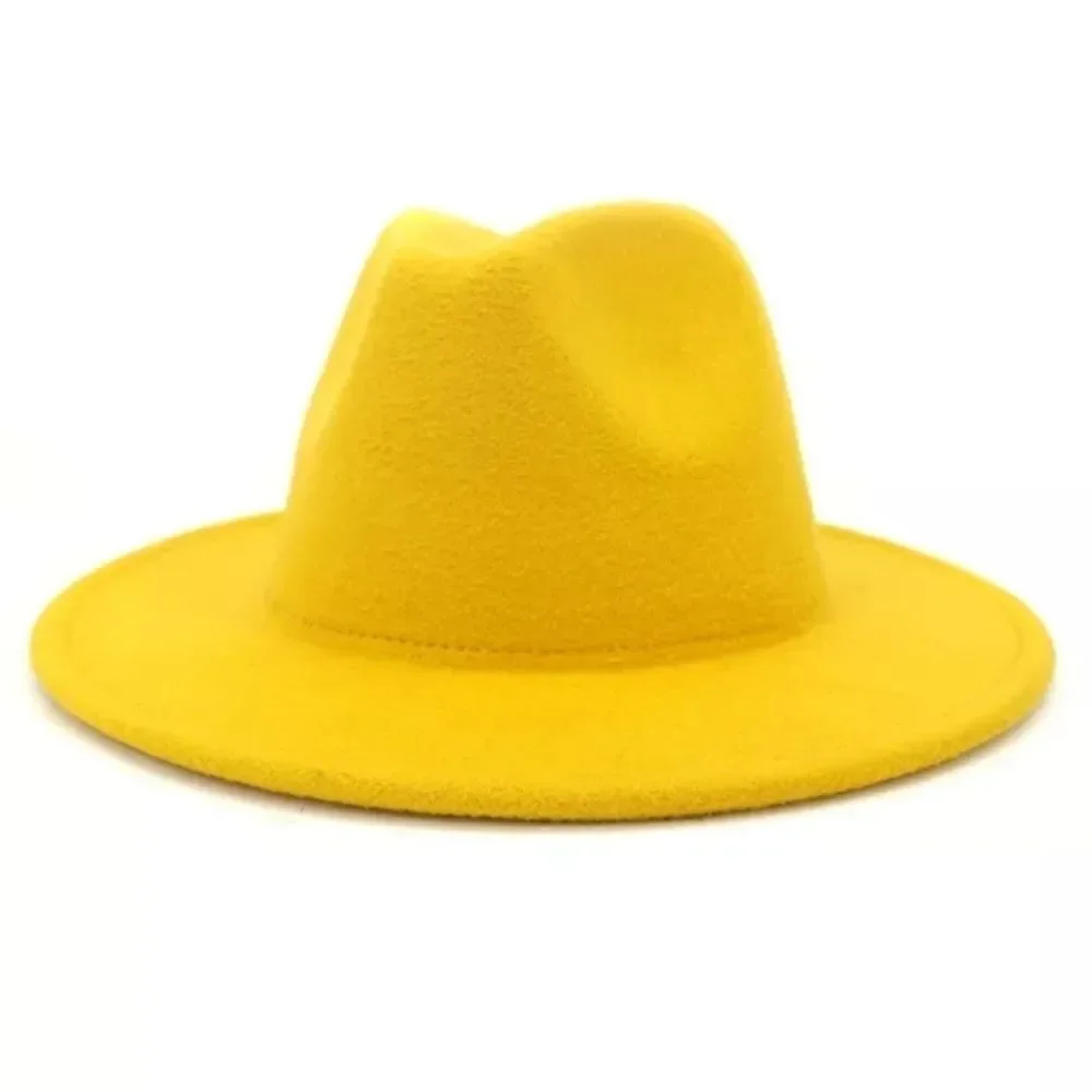 Yellow plain Wide Brim Fedora Hat